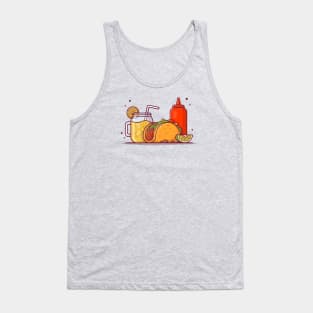 Taco Mexican Food with Lemonade and Ketchup Cartoon Vector Icon Illustration Tank Top